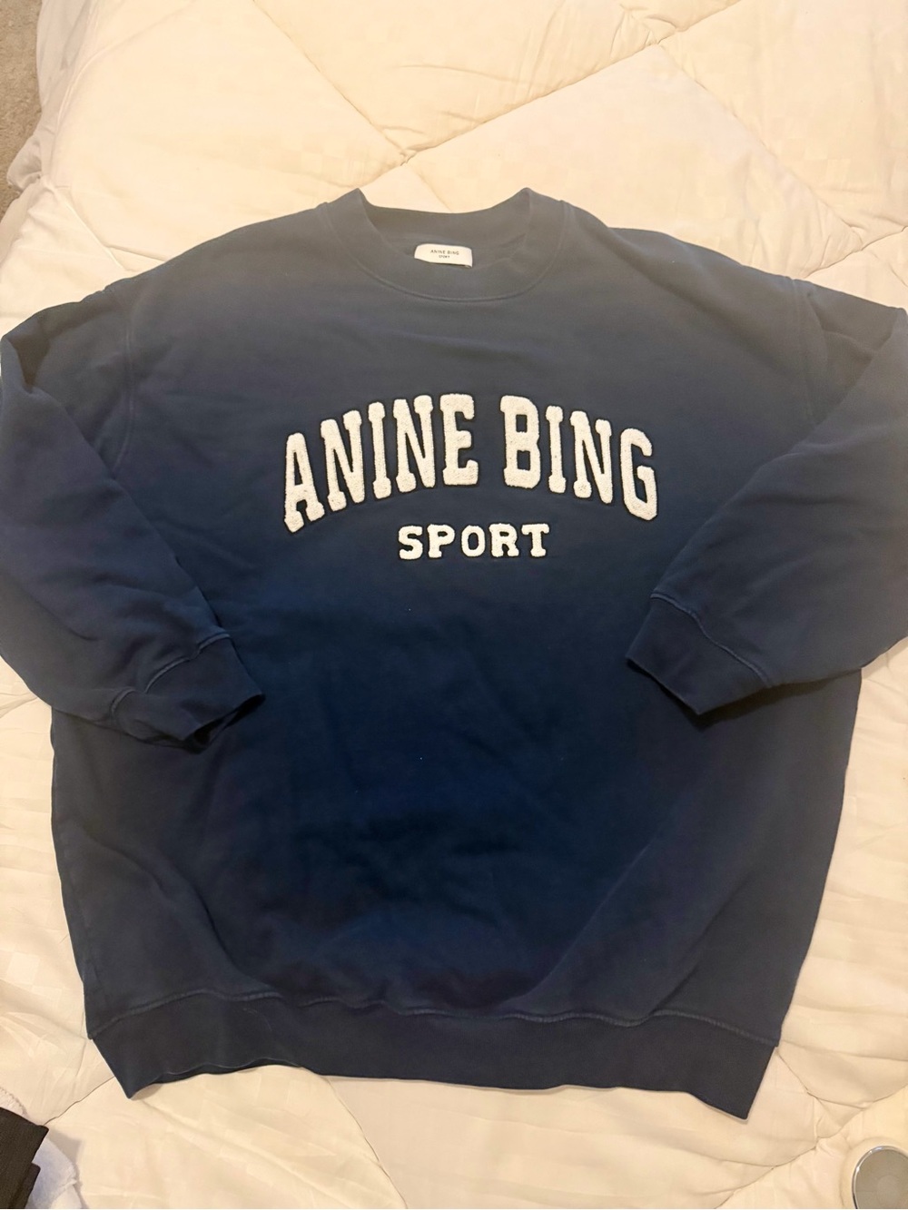 Anine Bing Navy Crewneck Sweatshirt with White Logo